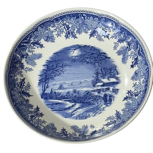 Spode Winters Eve Blue & White 9" Round Camilla Individual Pasta Bowls - Picture 11 of 11
